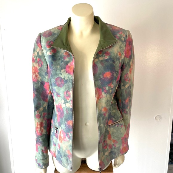 Augustina’s Leather Women’s Floral Multicolor Fully Lined Zip Jacket Sz. 8 - Picture 2 of 11